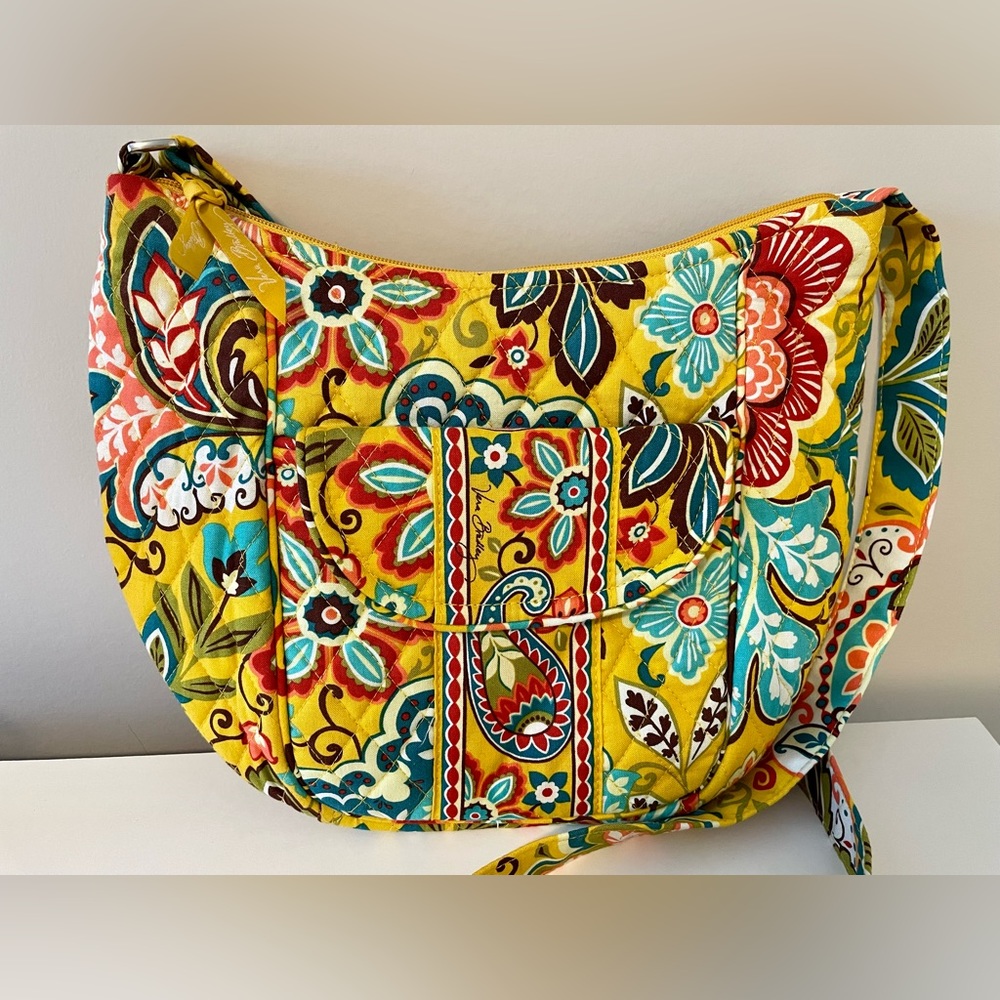 Vera Bradley Provençal Crossbody Shoulder Bag, (Mustard Yellow, Turquoise, Red)